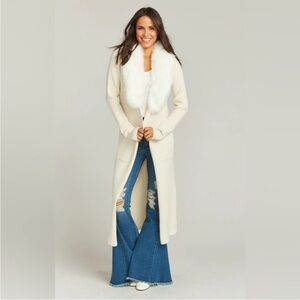 Show Me Your MuMu Cream Long Cardigan with Faux Fur Collar